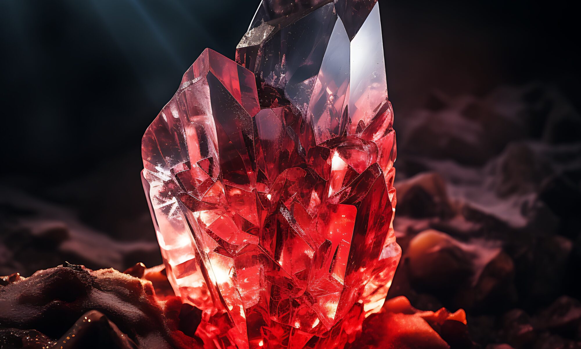 Red crystal in a cave