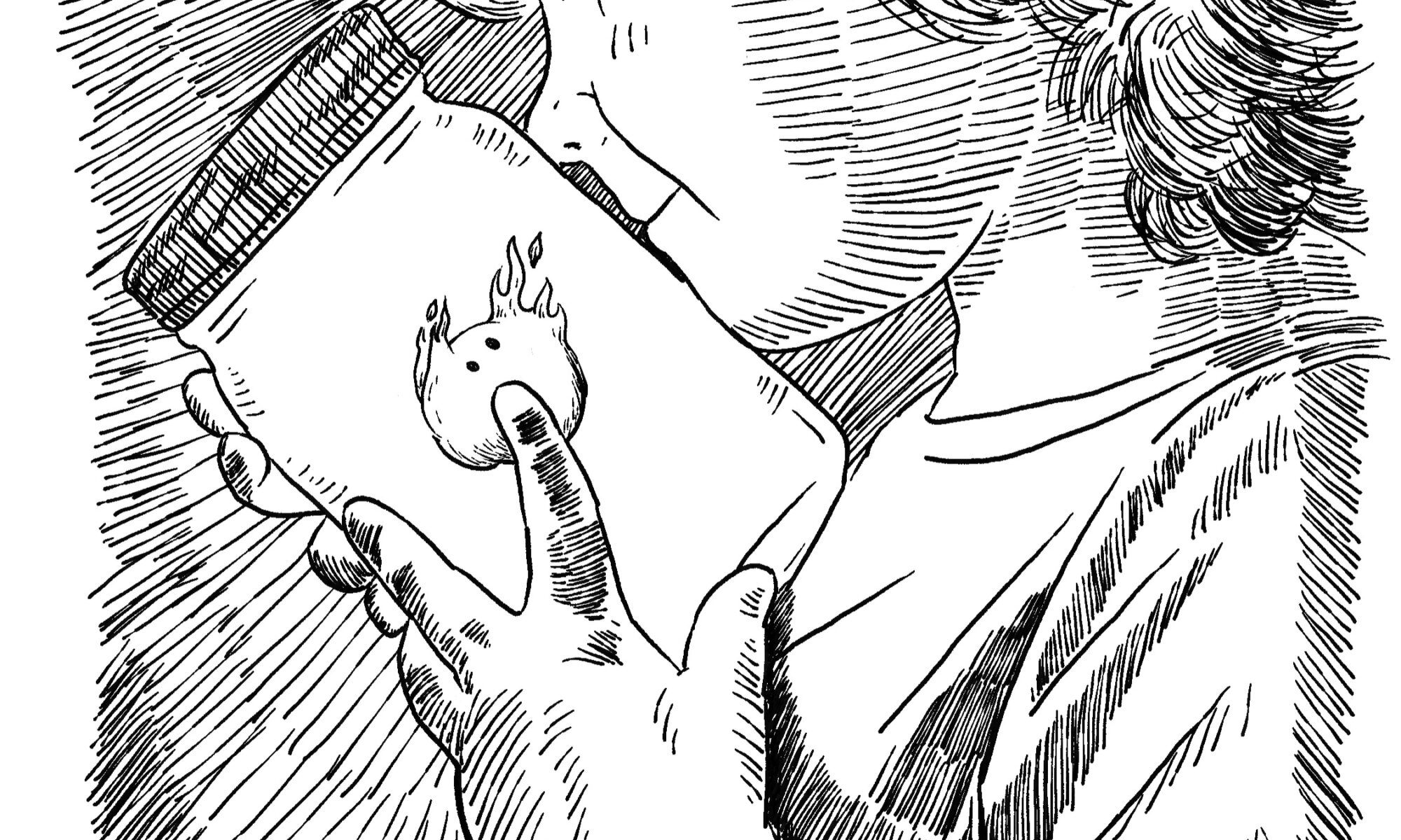 Sketch of a child holding a jar with a creature inside